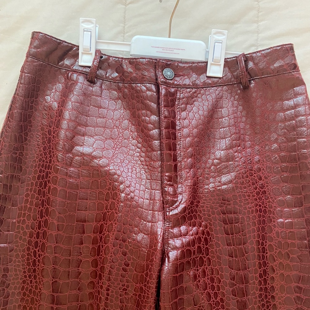 Leather crocodile print pants